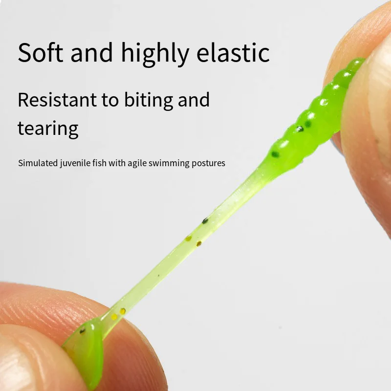 50 unid/caja Micro cebo suave 1,5 cm T-tail láser Wobblers señuelo de pesca de carpa Mini Swimbait Artificial de silicona con atrayente de peces - imagen 4