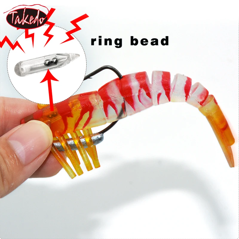 TAKEDO 3 unids/set TPR señuelo tipo Gamba 90MM 120MM señuelo de gambas sucias TPE cebo vivo señuelo suave con gancho de manivela 2/0 5/0 VMC - imagen 5
