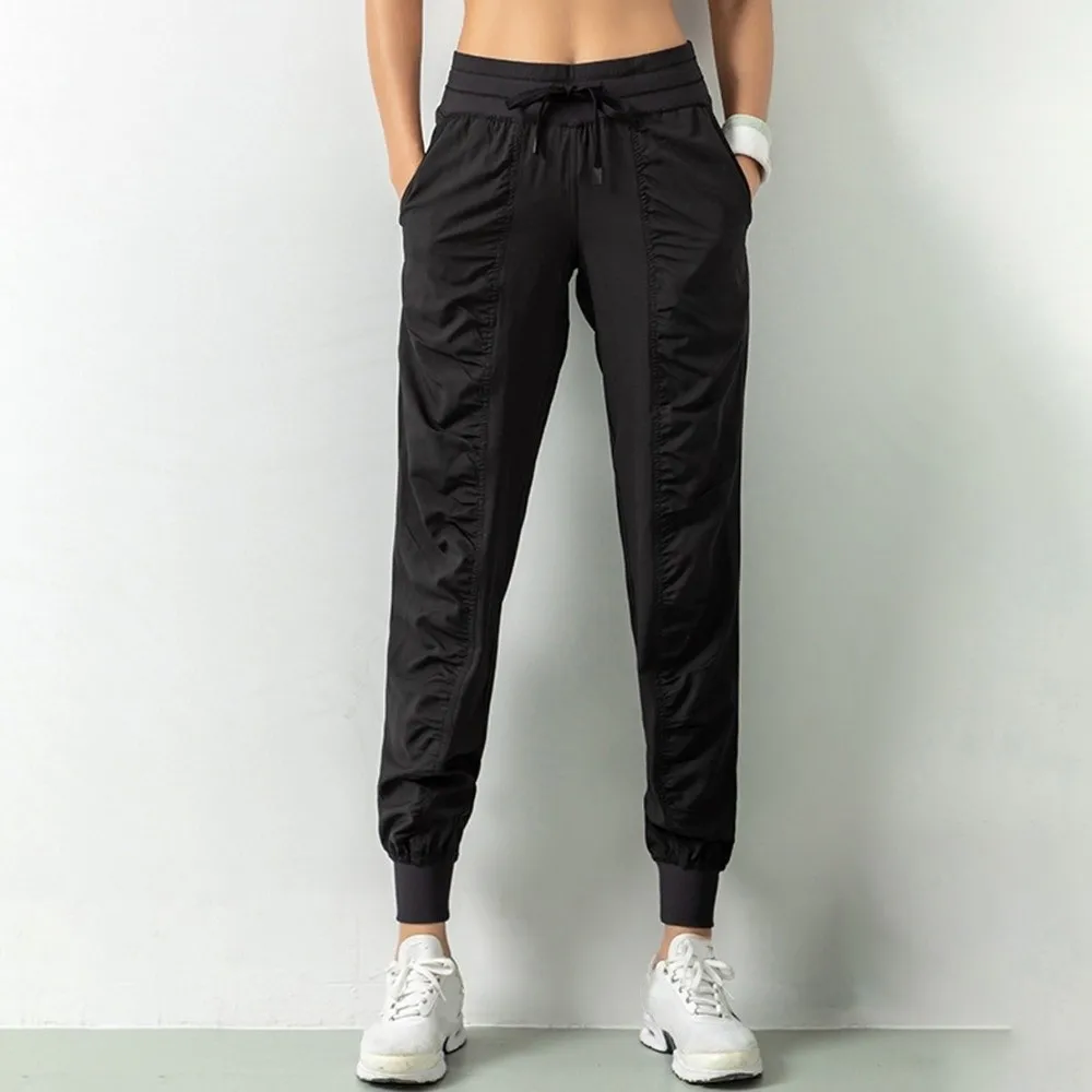 Pantalones para correr arrugados para gimnasio, pantalones de Yoga de cintura alta cónicos, pantalones largos transpirables para Fitness