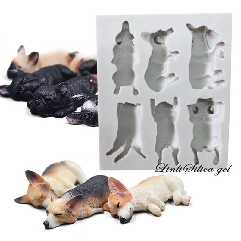 Molde de silicona de calidad alimentaria, molde de silicona 3D para perro, Corgi, Bulldog, Animal, molde para pasta de goma, molde para galletas, molde para Fondant de Chocolate - imagen 2