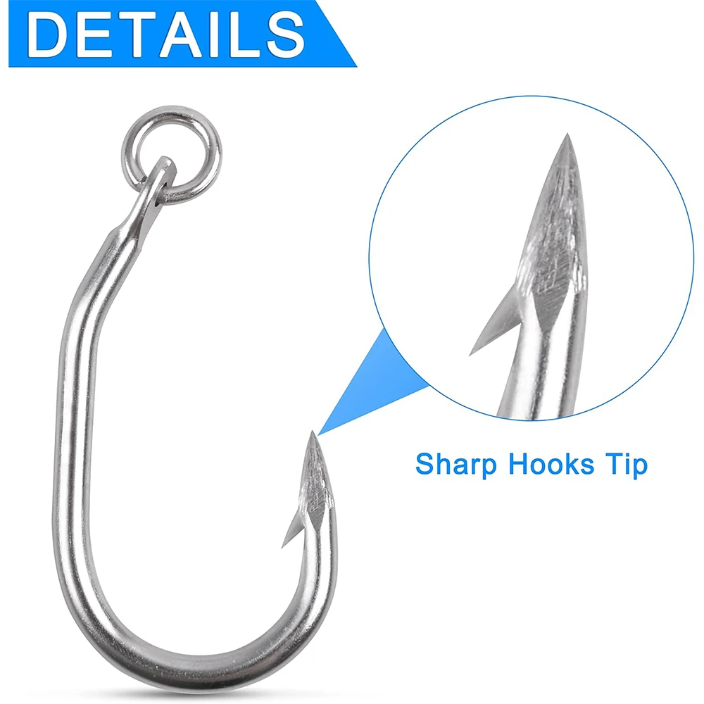 12 Uds. Anzuelos de pesca de atún, cebo vivo de agua salada, anzuelo de pesca de acero inoxidable, juego grande, anzuelos circulares anillados para atún, bagre, tiburón - imagen 4