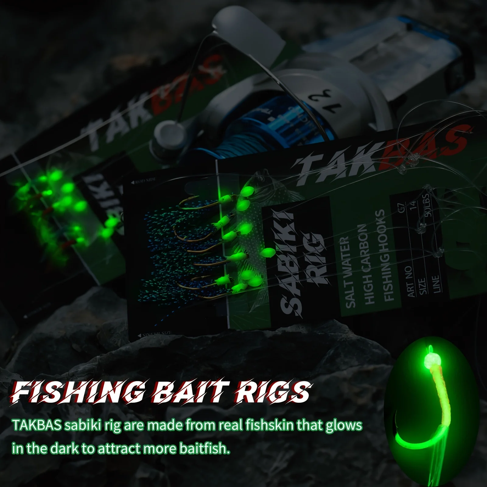 10packs Sabiki Rigs, Cebo de pesca de agua salada, Ganchos emplumados de piel de pez real para agua dulce, Flasher Sabiki Rig para caballa - imagen 5