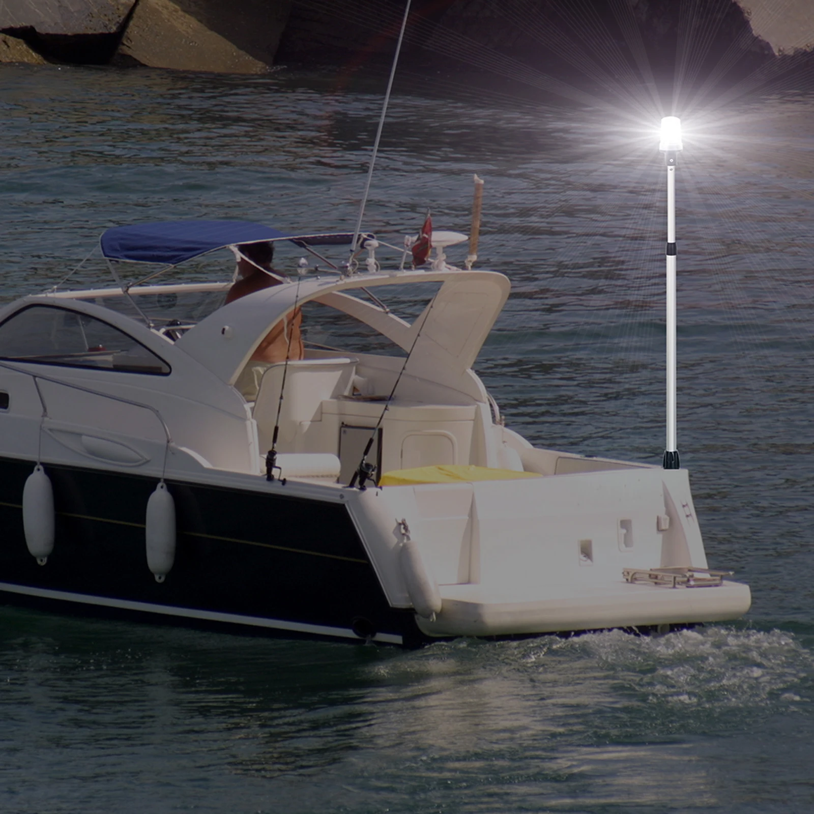 Luz de popa telescópica, ancla LED blanca redonda de navegación, USCG 2NM, base enchufable extraíble de 2 pines, 12-24 VCC, 29,5-44 pulgadas - imagen 3