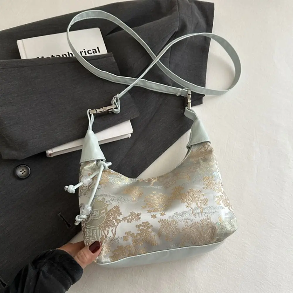 Bolso de hombro bordado de lujo, bandolera pequeña con textura de nailon, colgante de perlas, bolso de cubo para mujer y niña - imagen 3