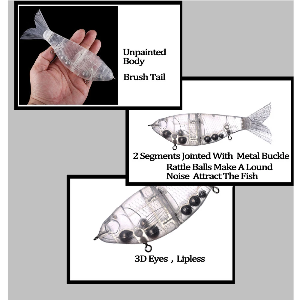 Chan'sHuang-Cebo en blanco sin pintar, 3 piezas, 18cm, 67,5g, sonajero de hundimiento, cola de cepillo, cebo dorado, Swimbait, señuelo de pesca Artificial hecho a mano - imagen 5