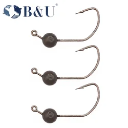 B & U-anzuelo de pesca loco de tungsteno pulgadas, anzuelo con cabeza de anzuelo sin malezas para cebo de señuelo suave de gusano, anzuelos de pesca de jigging con manivela de cabeza redonda