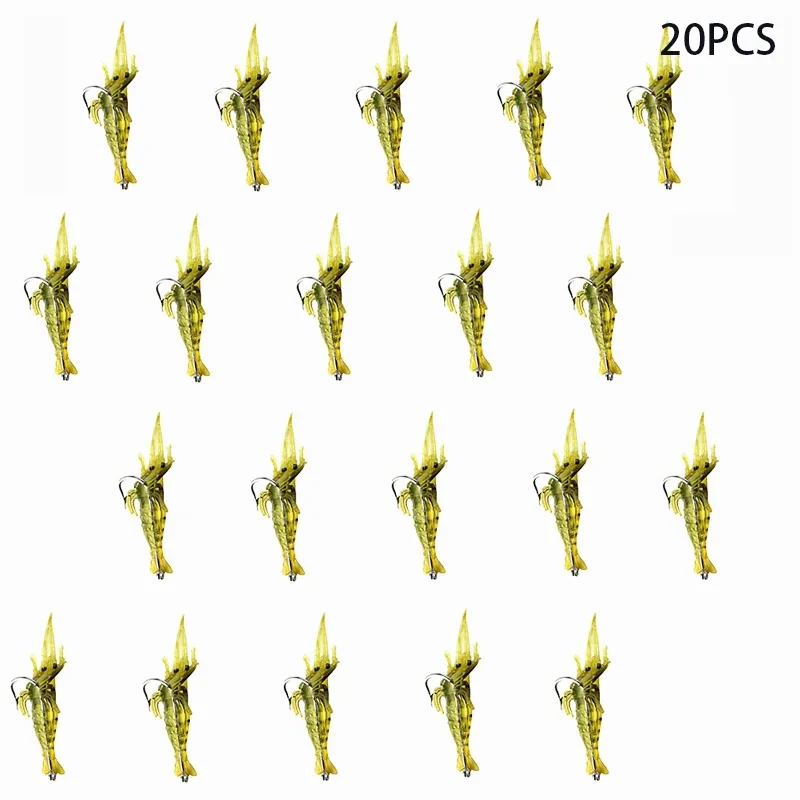 20 piezas Artificial suave camarón señuelo gusano para cebo de pesca 1,3g/4cm gancho afilado Crankbait señuelos silicona Shone cebo de gambas - imagen 5