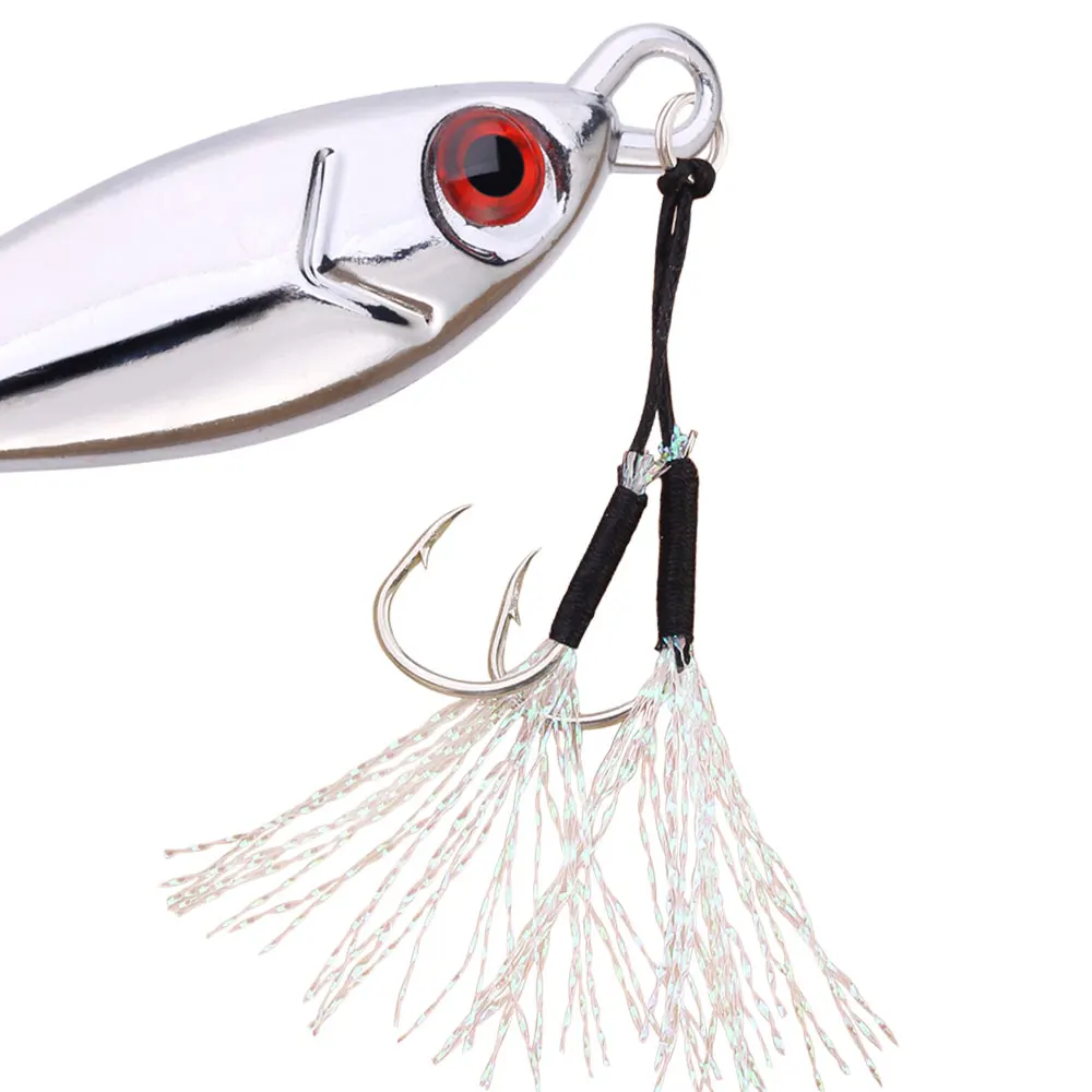 10g 15g 20g 30g 40g 60g1PC cuchara plantillas de Metal cebo Señuelos de pesca plateados con ganchos señuelo de pesca galvanizado cebo caballa lubina - imagen 4