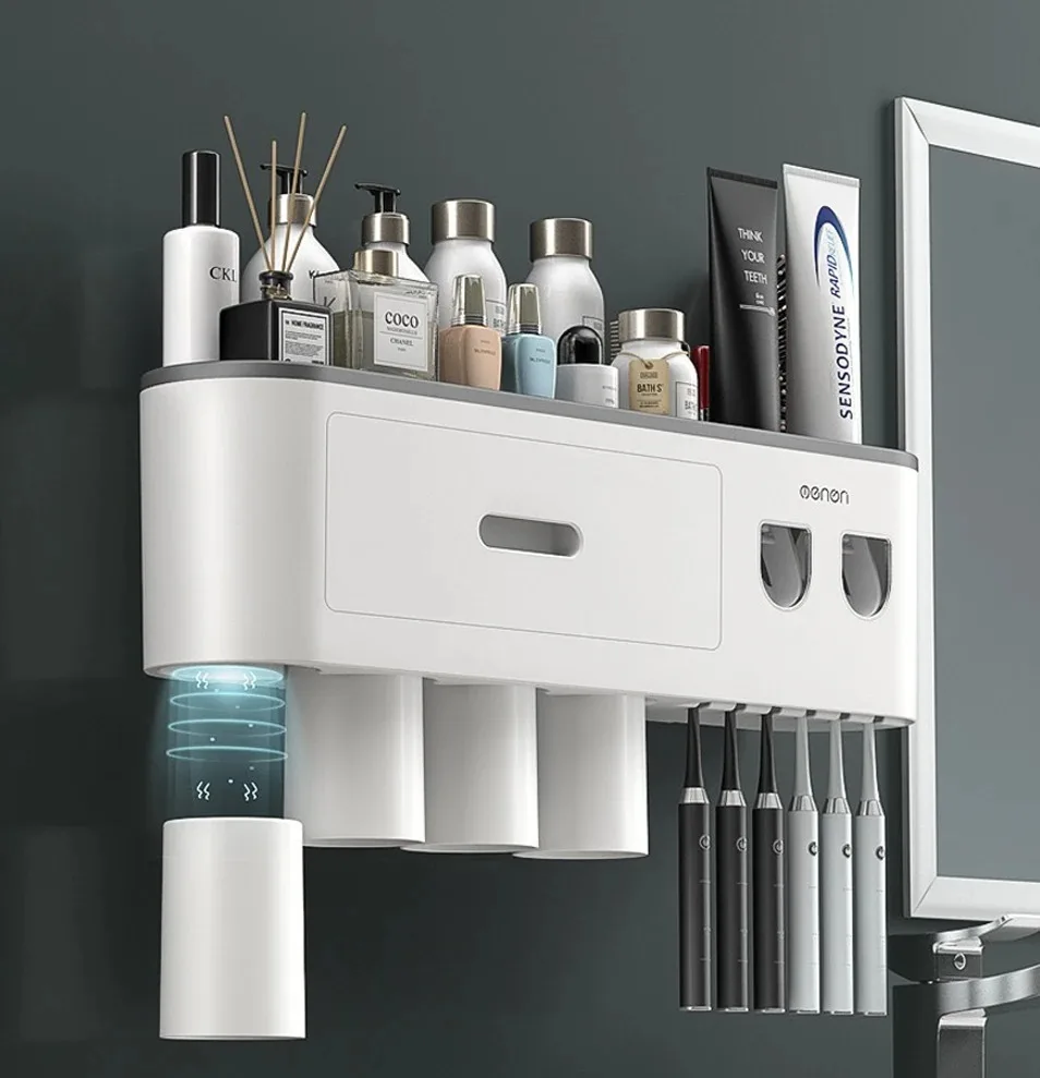 Exprimidor automático de pasta de dientes para el hogar, 1 piezas, taza para hacer gárgaras, vasos sin perforaciones, soporte para vaso de cepillo de dientes, estante de almacenamiento de productos de baño - imagen 3