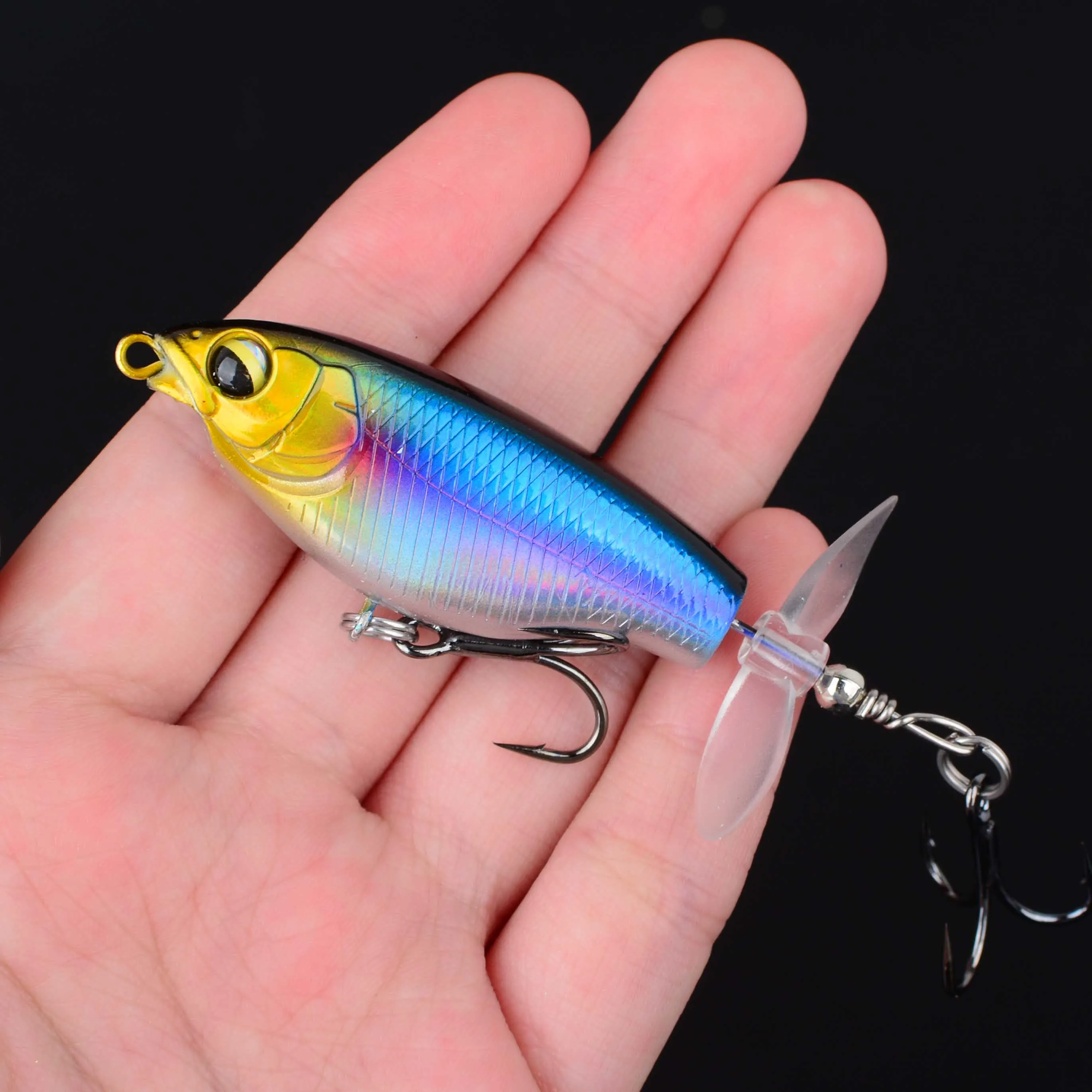 5Pcs Quality Whopper Plopper Wobblers Topwater Popper Fishing Lure Hard Bait Rotating  Tail Fishing Tackle - imagen 5