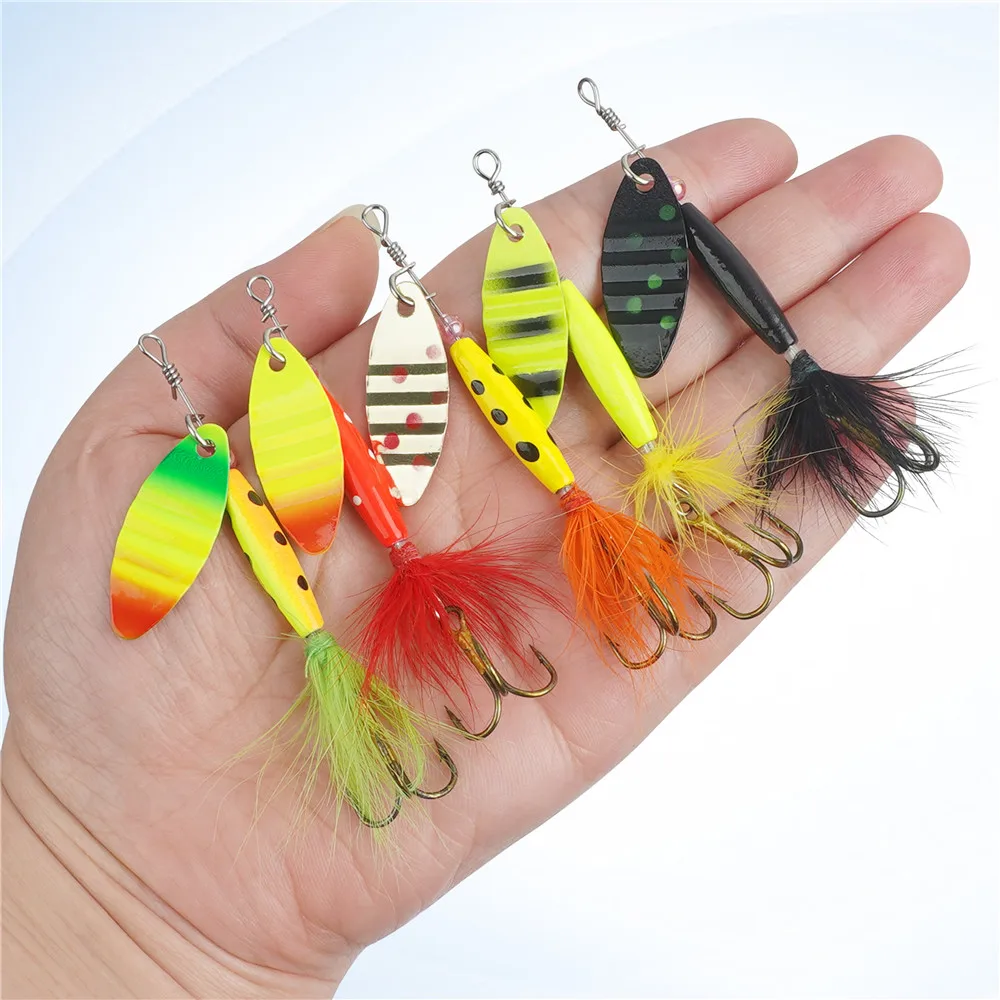 5/10 Uds cebo giratorio Señuelos de Pesca Spinnerbaits cuchara señuelos cola de plumas anzuelos triples señuelo giratorio de Metal para lubina trucha salmón - imagen 4