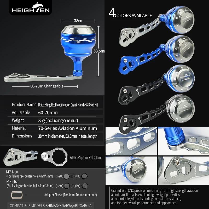 HEIGHTEN-mango doble para carrete de Baitcasting y mango de carrete giratorio con perilla, accesorio de modificación de carrete de pesca - imagen 3