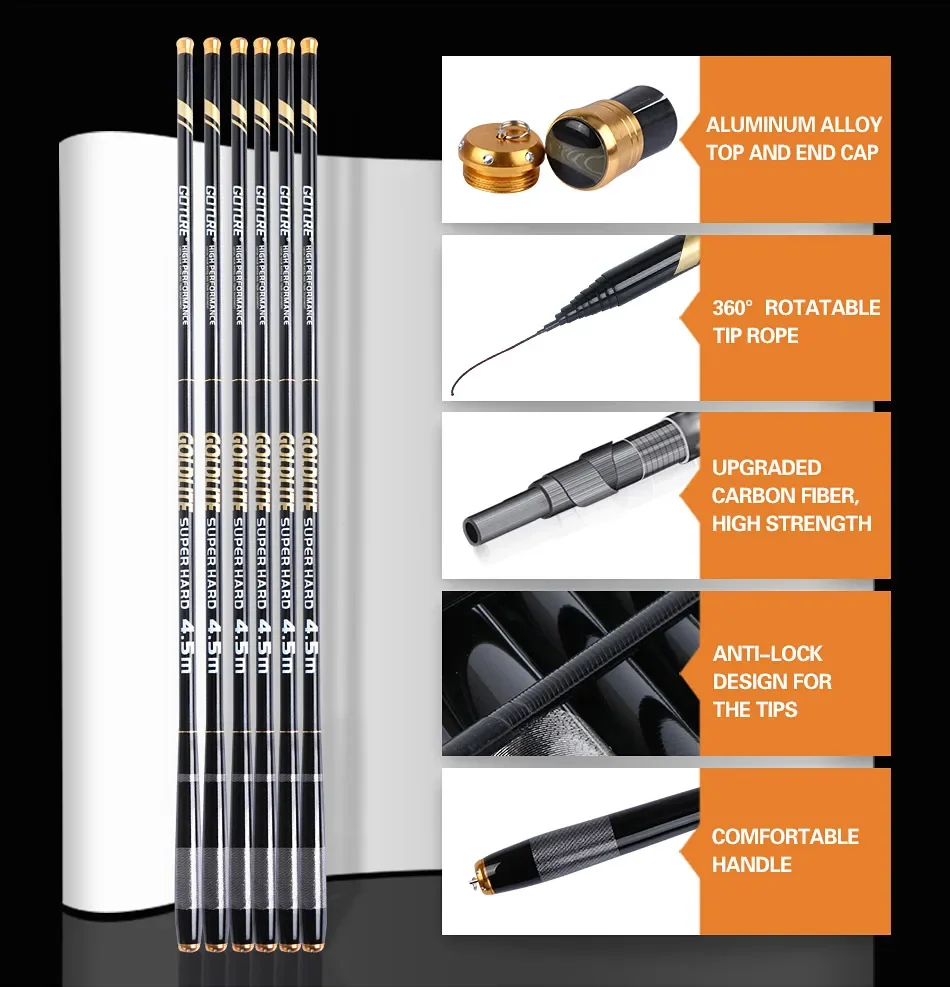 Goture Stream-caña de mano de agua dulce, Kit de caña de pescar telescópica de fibra de carbono, caña Tenkara de 3-7,2 m con puntas de repuesto, con juego de plataforma flotante