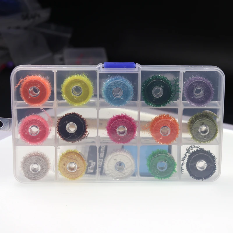 Wifreo-carrete de atado de moscas, 15 colores, 5m, Material de chenilla de oropel para señuelos de Streamer, fibra de doblaje de Flash de cristal/Material de Hackle flexible - imagen 2
