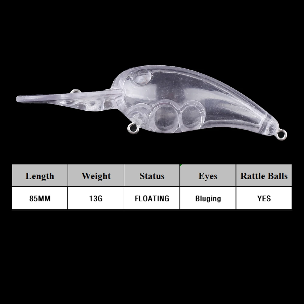 Chan'sHuang-señuelo de pesca Artificial, cebo en blanco sin pintar de 20 piezas, 8,5 cm, 13g, sonajeros flotantes, Ojos de colorete, Crankbait, hecho a mano - imagen 2