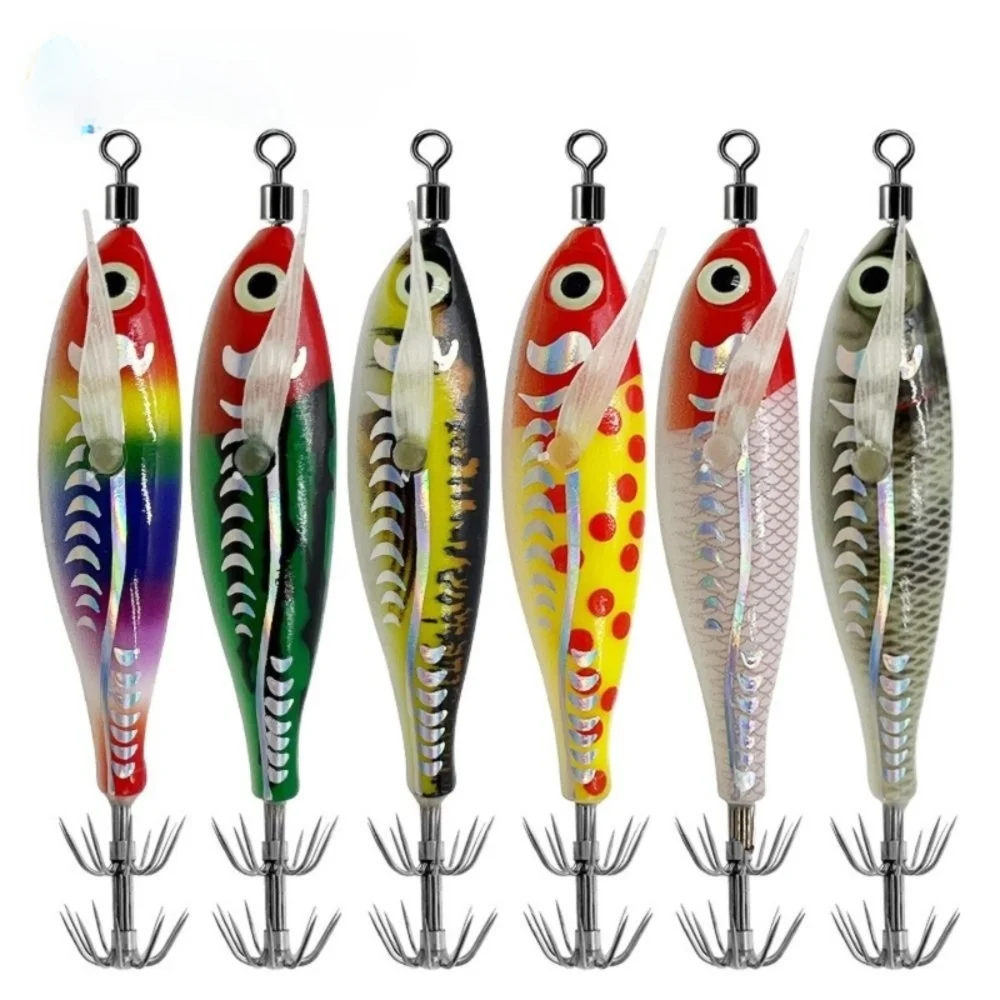 Mini señuelo de pesca de tamaño de 8cm, Material noctilucente de peso de 5,3g, plantillas de calamar noctilucentes, diseño de camarones de madera, tipo Spinnerbait - imagen 5