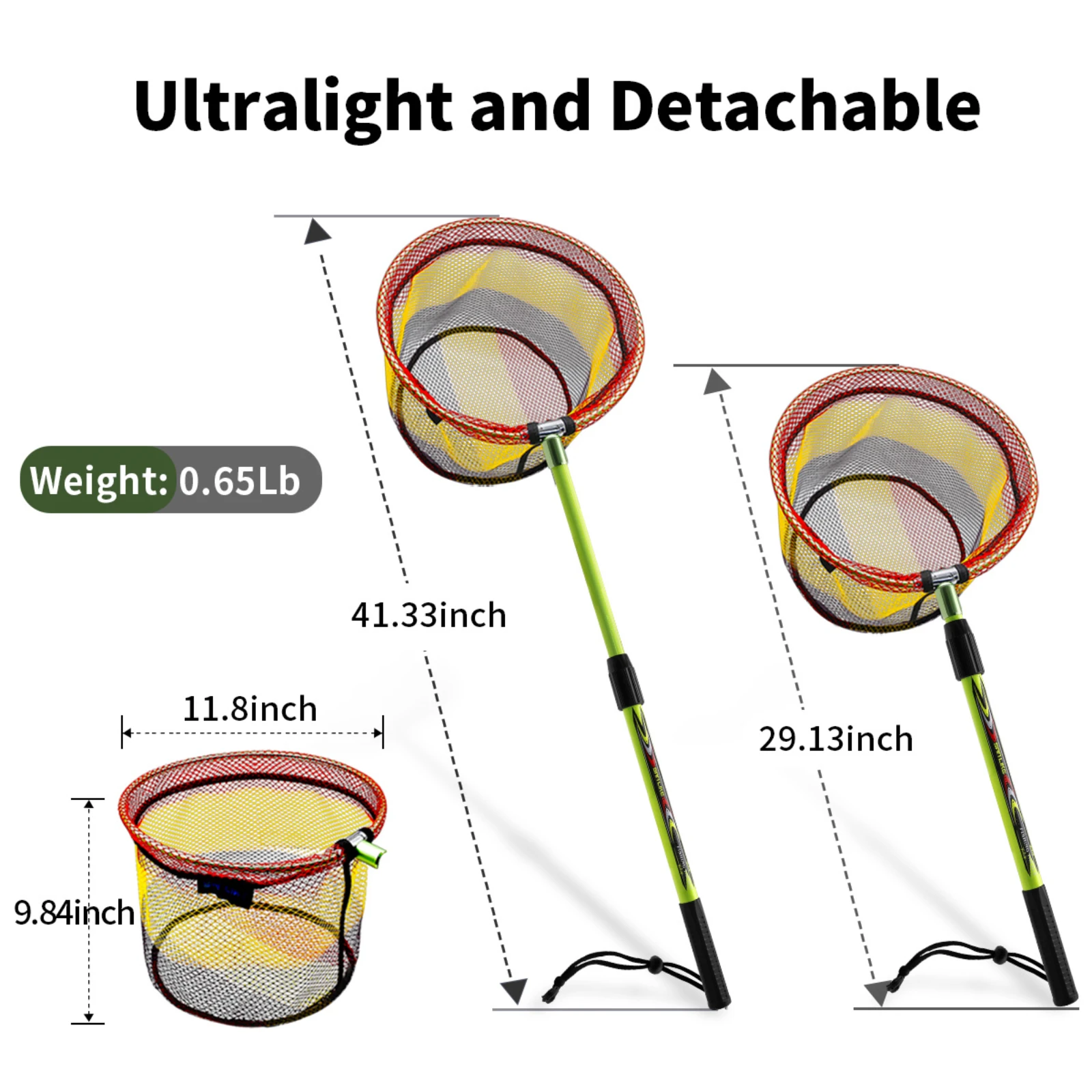 SANLIKE 105cm extensible plegable con red de pesca recubierta de goma caña de fibra de vidrio de fibra de carbono portátil para agua dulce salada - imagen 2