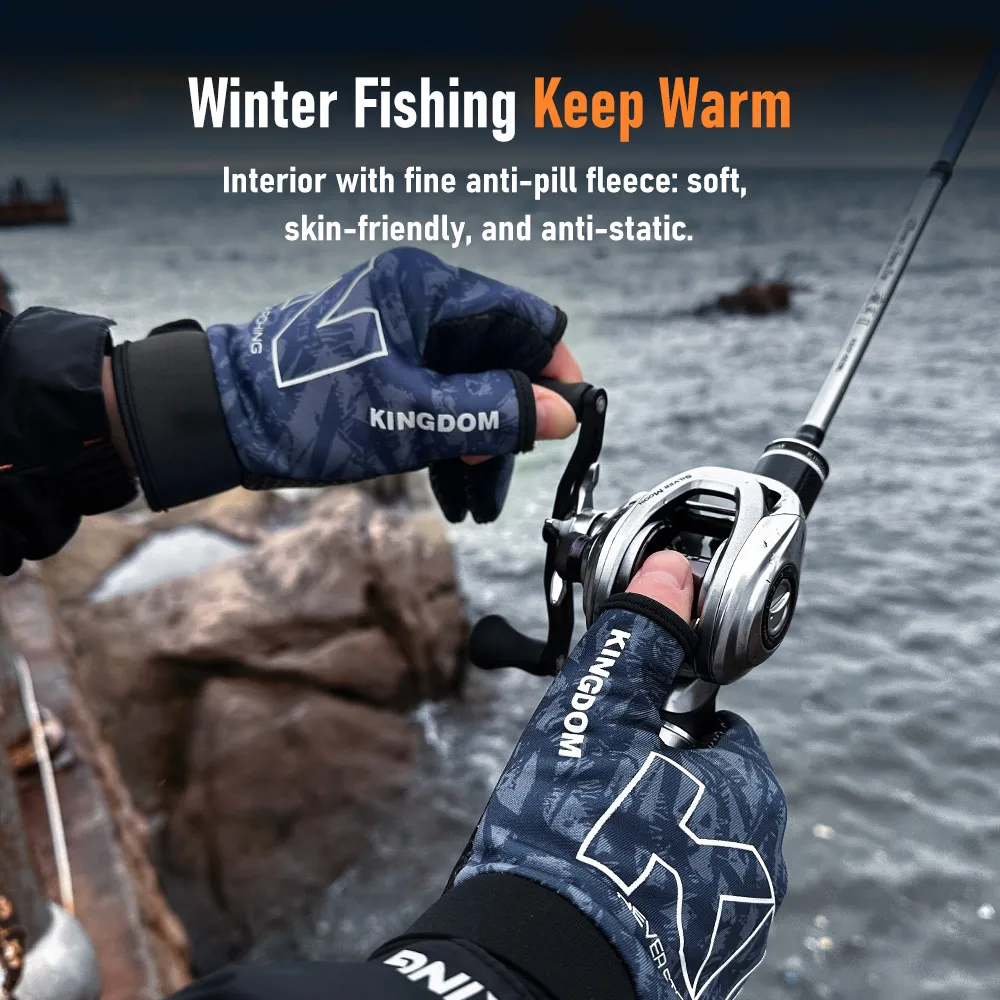 Kingdom-guantes de pesca de invierno L XL XXL para exteriores, corte de 3 dedos, antideslizantes, para ciclismo, correr, deportes, ropa de pesca - imagen 4