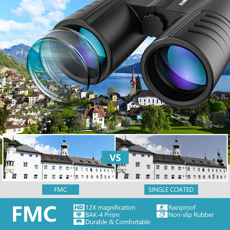 Binoculares de observación de aves para aventura al aire libre, 12x42 HD, campo de visión, puede ser visión nocturna, viaje de acampada, observación de aves esencial - imagen 3
