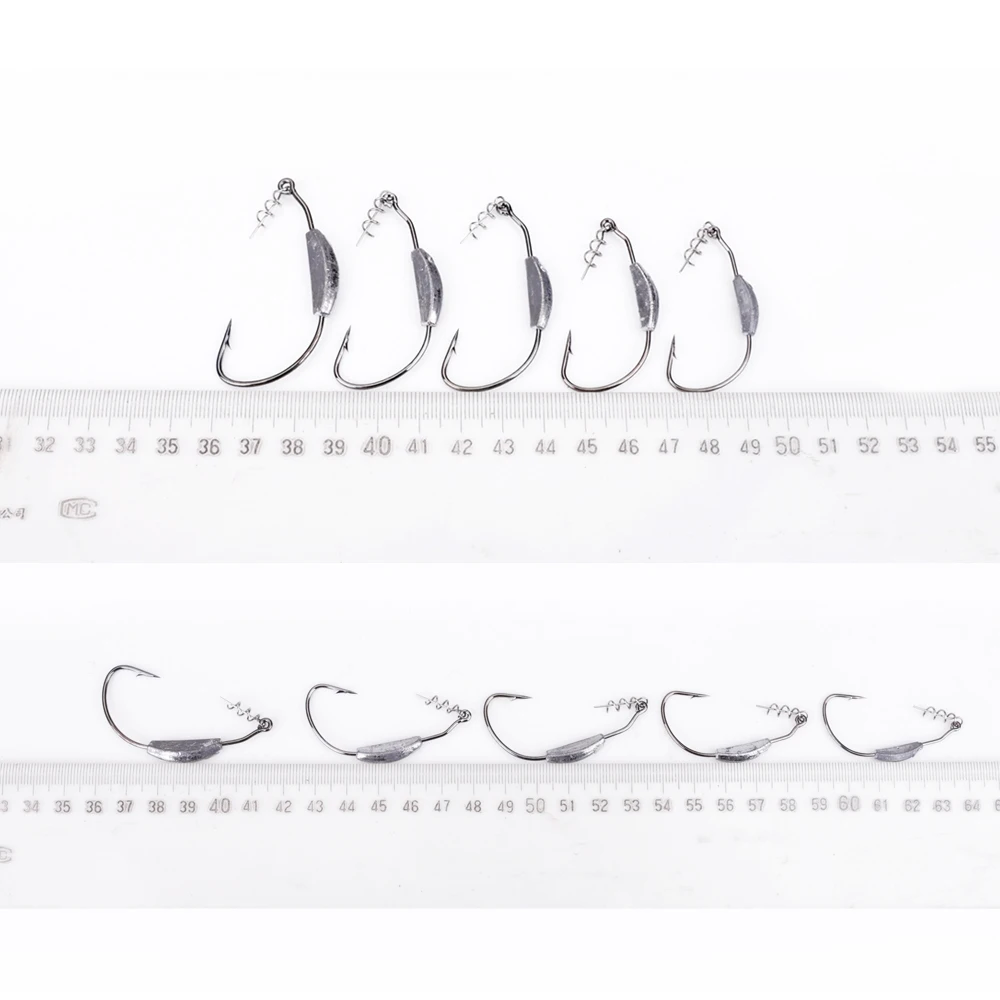 NGB 5 uds anzuelo de manivela con cabeza de anzuelo con plomo 2g 3g 4g 5g 7g anzuelo de señuelo suave Offset anzuelos de pesca con púas de Texas aparejos 1/0 # -5/0 # - imagen 3