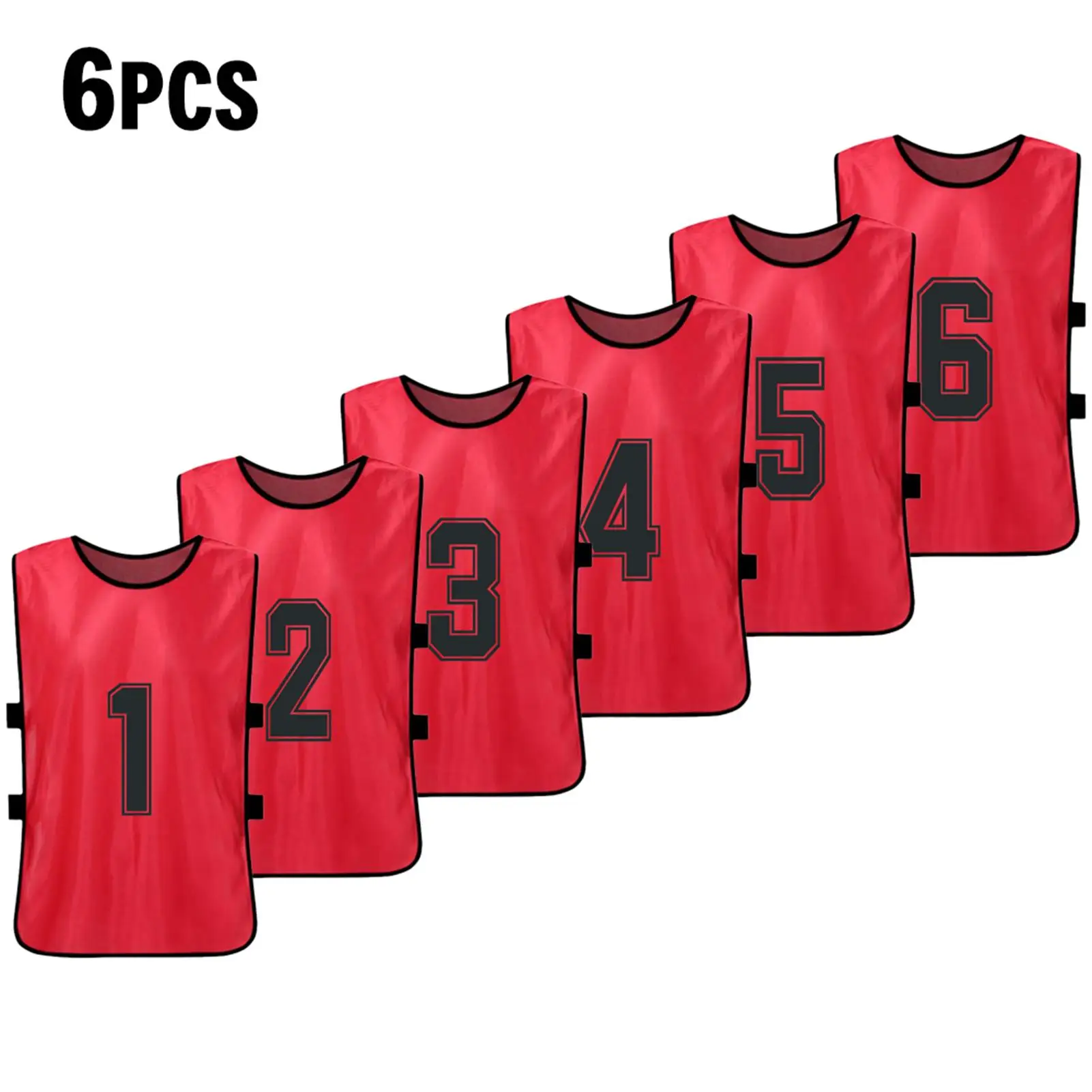 6 camisetas de deportes rojos con números 1-6 para deportes de equipo