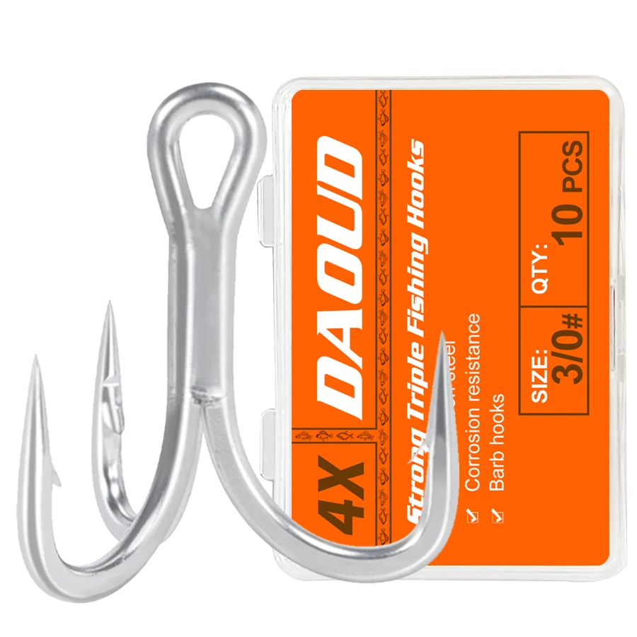 Anzuelo triple de pesca 4X 8 # 6 # 4 # 2 # 1 # 1/0 2/0 3/0 anzuelos de pesca triples para gran juego trucha pez azul salmón Kingfish pesca 10 Uds