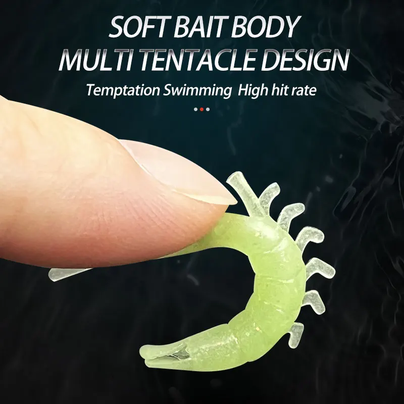 50 Uds. Señuelos de pesca de camarones suaves, cebo de goma Artificial que brilla, cebo de gusano de camarón pequeño, señuelo de pesca para lubina, pez, trucha - imagen 4