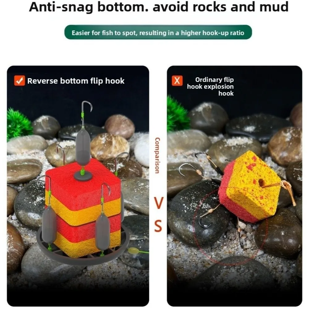 Jaula de cinco anzuelos fuertes para pesca, Material plástico, jaula de diseño cuadrado, caja de mar, aparejos de carpa de acero al carbono - imagen 4