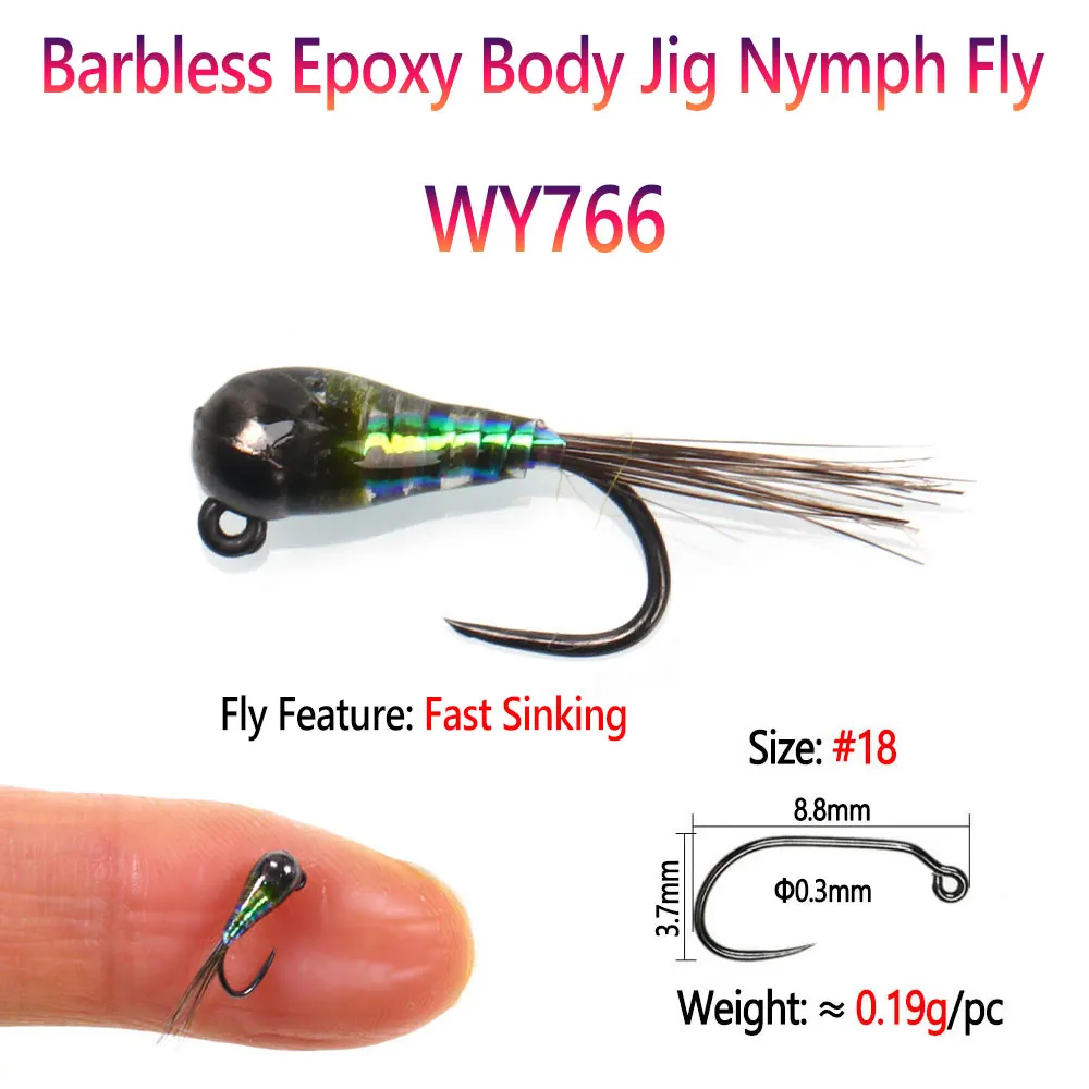 Bimoo 6 piezas # 14 # 18 Jig de hundimiento rápido sin púas Ninfa Fly cola de faisán epoxi húmedo Euro Fly Perdigon Ninfa trucha Señuelos de pesca - imagen 3