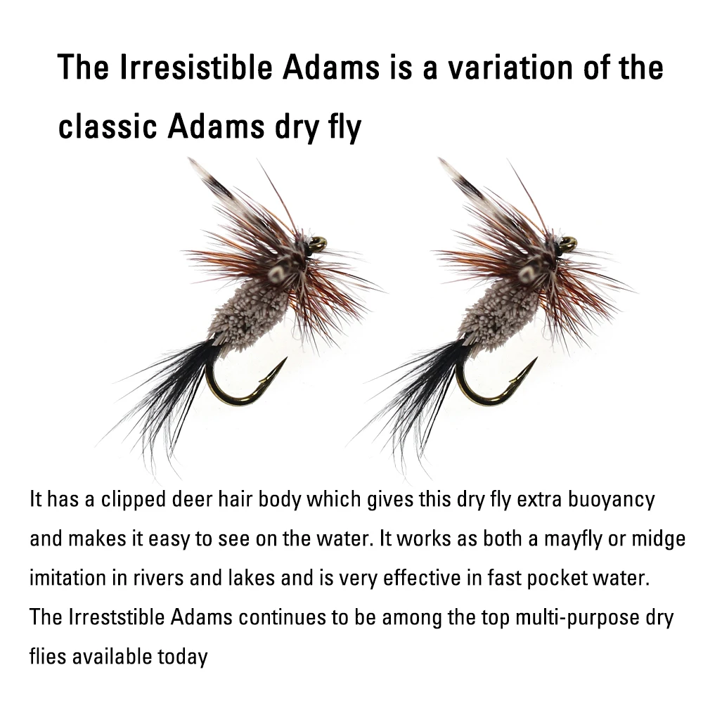ICERIO 6 piezas # 14 Adams irresistible mosca seca ciervo pelo cuerpo Grizzly Hack anzuelos bronceados Caddis Midge Mayfly trucha señuelo de pesca cebo - imagen 4
