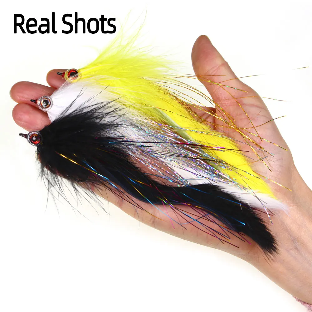 Bimoo 1 ~ 3 uds 2/0 3D ojos de pez Zonker Streamer mosca suspensión Streamer Baitfish agua salada Streamer lubina Lucio trucha Señuelos de pesca - imagen 5