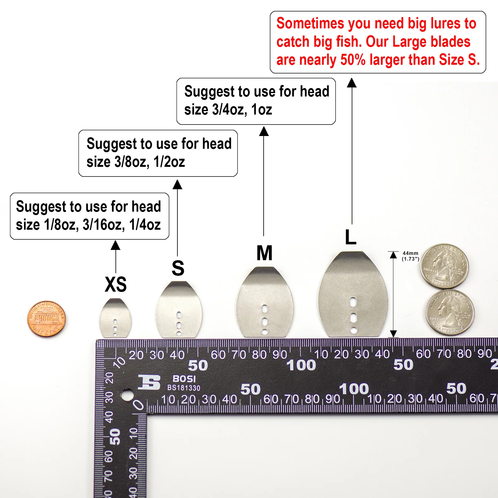 COUNTBASS 50 Uds. Cuchilla de plantilla de natación de 4 tamaños, hoja de acero inoxidable, plantillas de vibración DIY, señuelo de plantilla de pesca oscilante de fundición - imagen 2