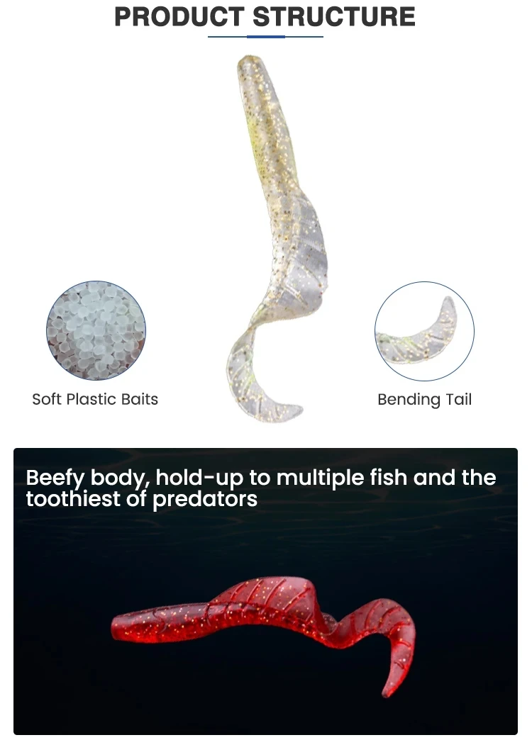 Experimente el mejor cebo de pesca con cuerpos suaves y flexibles y una cola de flexión, diseñada para atraer múltiples peces y burlar a los depredadores
