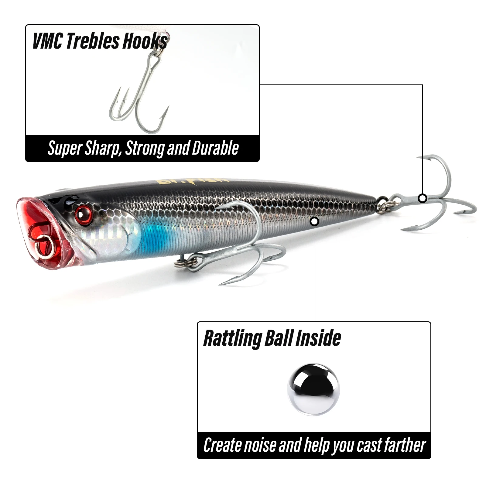 Señuelo Popper Salado Swimbait 15‑40 g – Acción superficie grande para atún y tiburón - imagen 3