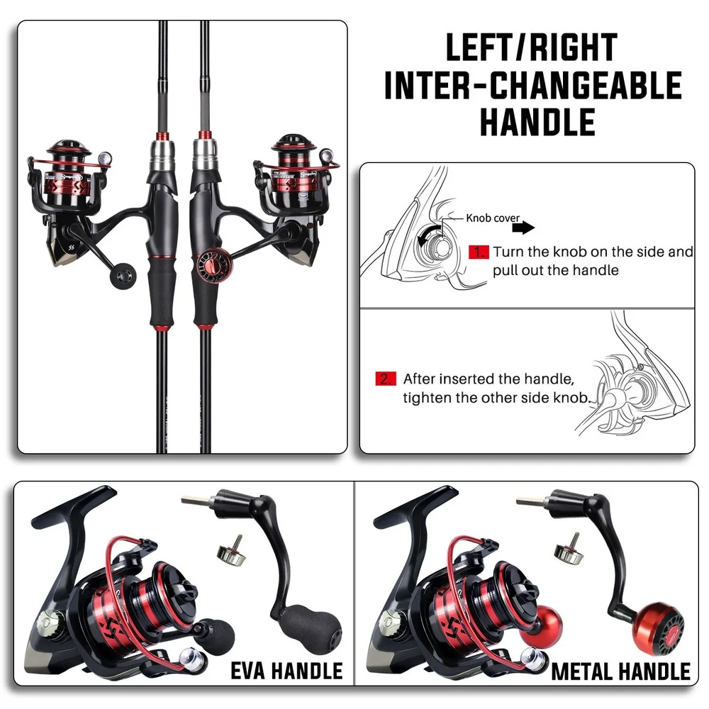 Sougayilang-Juego de carrete y caña de pescar, Kit de carrete giratorio de 6 secciones y relación de engranaje 1,8: 1, 2,1/5,2 M - imagen 5