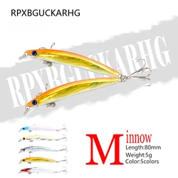 Minnow flotante de plástico duro cebo Artificial para pesca señuelo aparejos lubina 8cm ojos 3d Topwater 2 anzuelo Crankbait 1 pieza