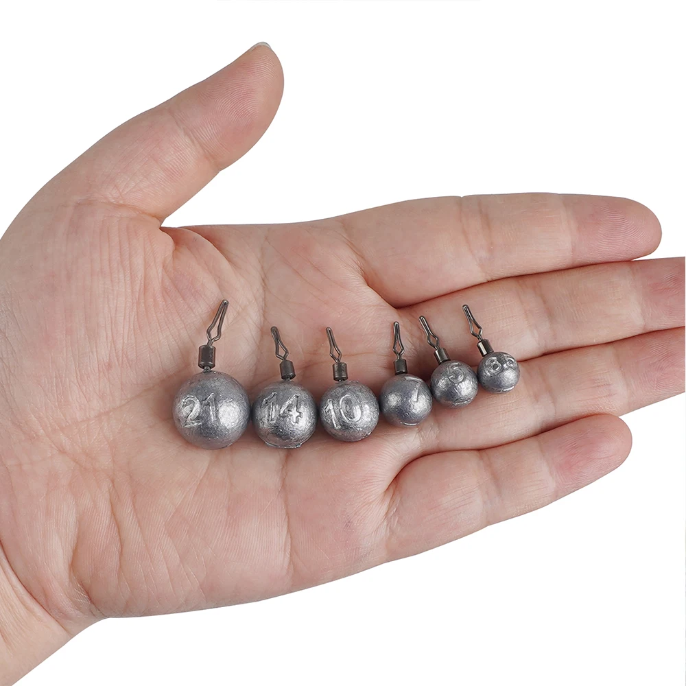 Pesas de pesca de bola redonda de plomo, aparejo de plomo, 6 pesas de fundición diferentes para pesca de trucha, lubina, 3,5g-21g - imagen 5