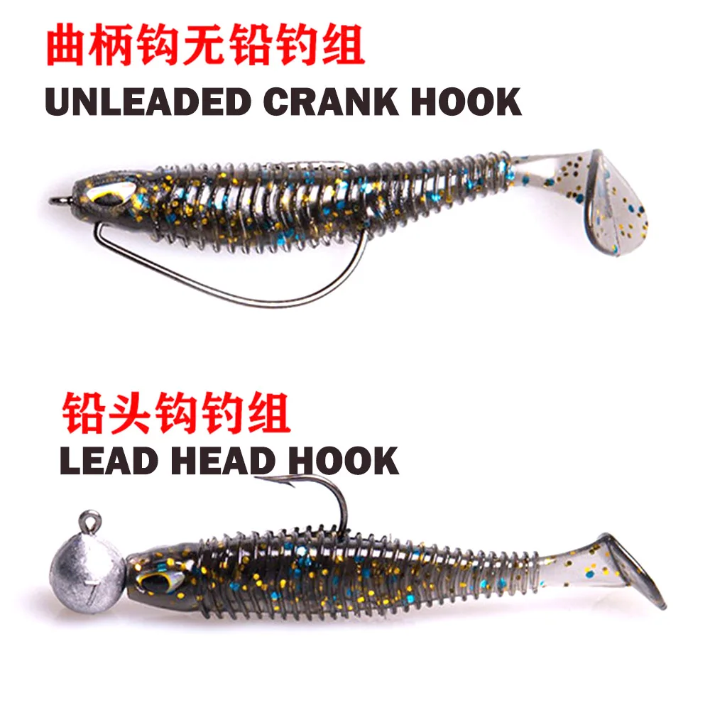 5 unids/lote Shad pesca señuelo suave 8cm 11cm cebo de silicona lubina ojos 3D gusano Jig Head Wobblers aparejos de natación de goma Artificial - imagen 3