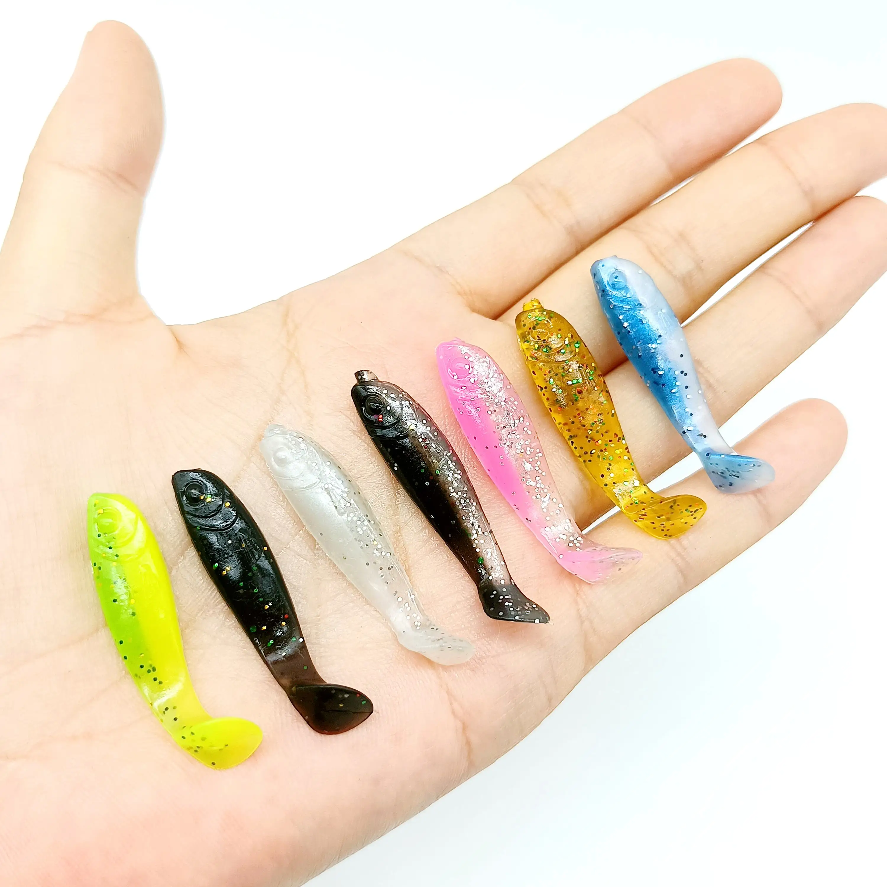 DUODUOYU 20 piezas Mini señuelo de pesca 1g/40mm Isca cebo suave aritico Jigging Wobbler Shad cola en T señuelos de silicona aparejos de pesca de lubina - imagen 2
