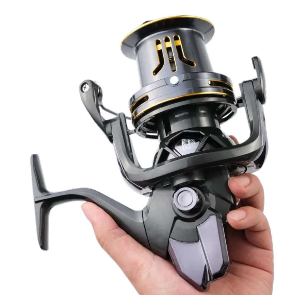 Carrete de pesca giratorio serie 9000 12000 14000, súper fuerte, potencia de arrastre de 25kg, agua dulce, uso en agua de mar, balancín duro y sólido/metal - imagen 4
