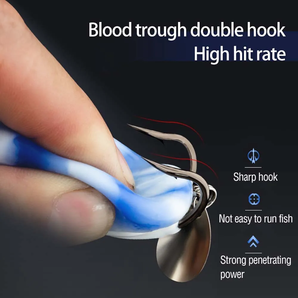 Señuelo de pesca de carpa de lubina Topwater de rana suave de 6,5 Cm/14,8G con cuchara de plantilla de Metal cebo de sapo de silicona suave cabeza de serpiente flotante de agua salada - imagen 4