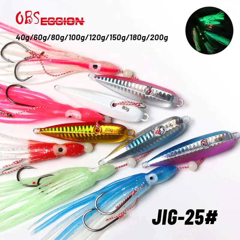 OBSESSION J25 Inchiku señuelo de calamar Metal plantilla lenta cabeza de cebo faldas gancho 40g-200g hundimiento agua salada pesca en mar señuelos giratorios Jig - imagen 2