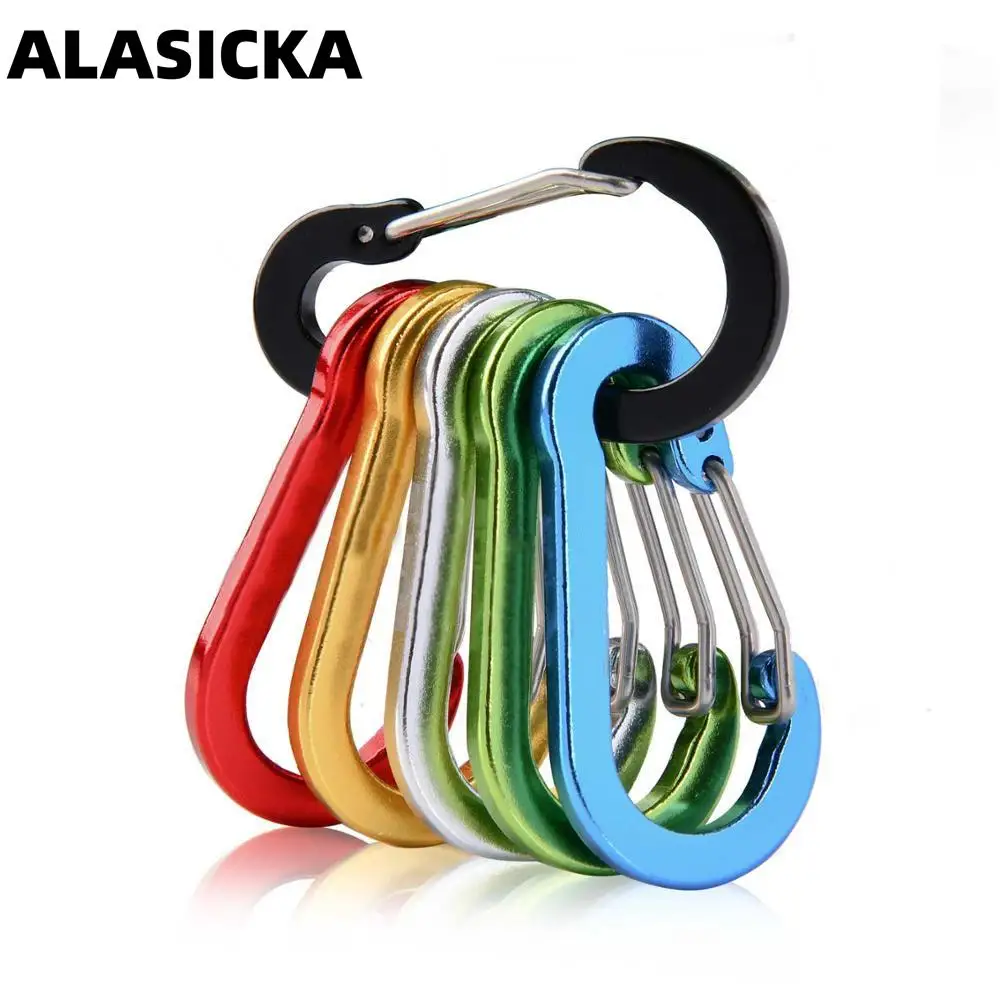 ALASICKA 6 uds pesca CC1 mosquetón pequeño de acero Clips para acampar al aire libre multiherramientas accesorios de pesca mosquetón con gancho de alambre de calabaza