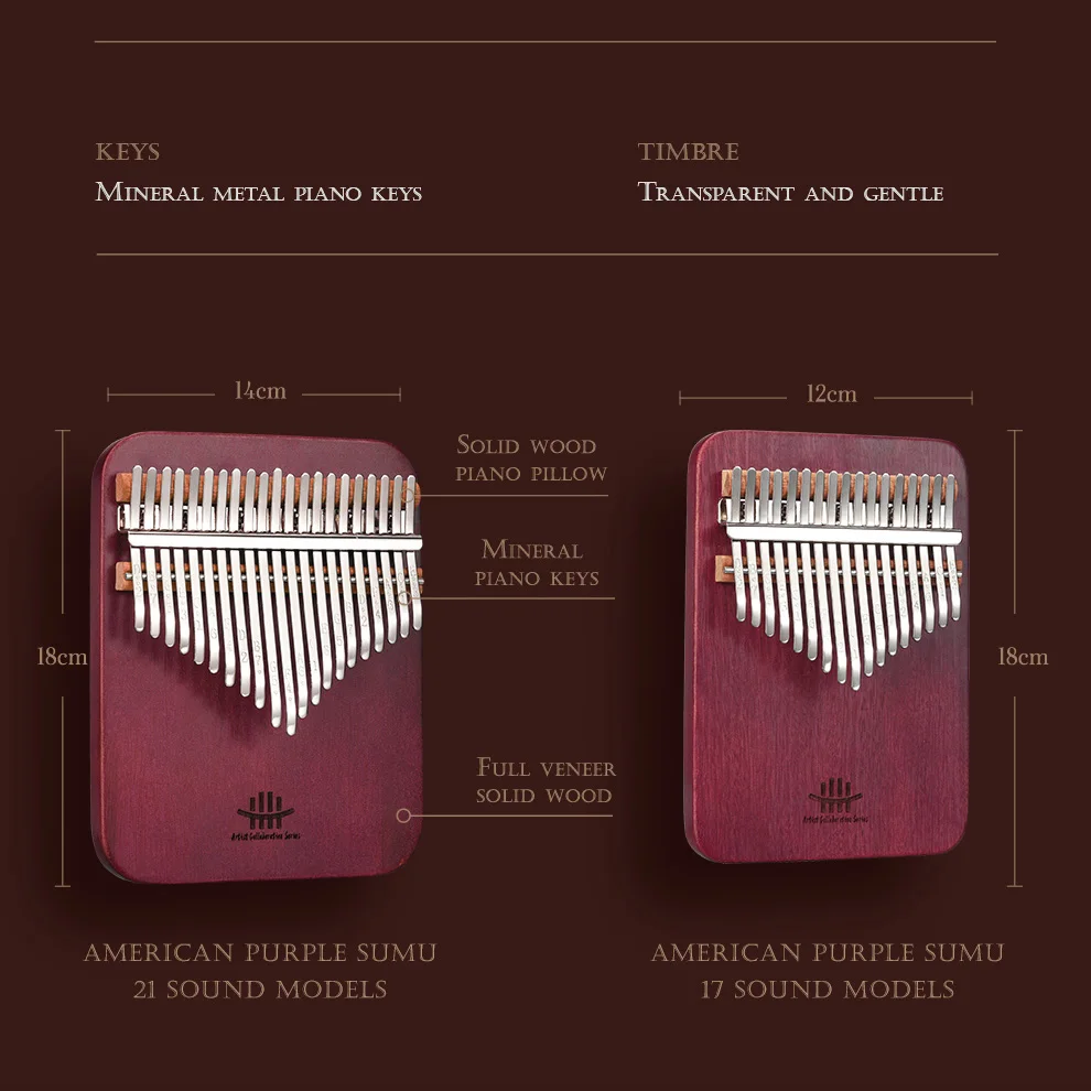 Hluru 21 teclas púrpura corazón tablero Kalimba profesional 17 teclas pulgar Piano dedo Piano totalmente de madera maciza Mbira Kit para principiantes con estuche - imagen 4