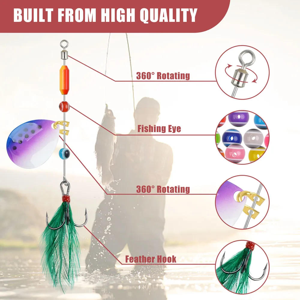 Kit de fabricación de Señuelos de Pesca giratorios, 190 uds, cuchara de Metal, lentejuelas, cebo duro, anzuelos triples para hilanderos en línea, aparejos Walleye - imagen 3