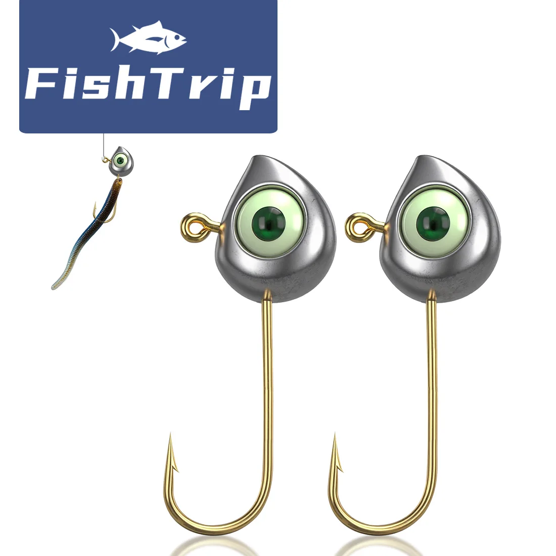 Ganchos de cabezales de plantilla FishTrip con ojos liminos 3D, 10 Uds., cabezas de plantilla de ojo de guapa ponderadas para trucha, anzuelos de lubina para señuelo suave
