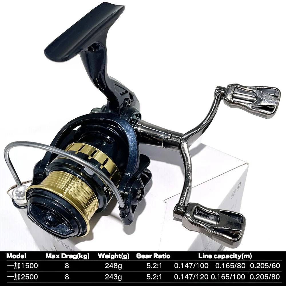 GHOTDA-carrete de pesca giratorio, accesorio poco profundo, UL Fishing 1500S/2000S/2500S/3000S 5,2: 1, mango de doble perilla, arrastre máximo ultraligero, 8kg - imagen 4