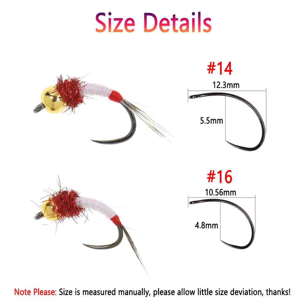Bimoo 6PCS # 14 # 16 cabeza de cuentas de latón sin púas curvadas ninfa húmeda hundimiento rápido cebo para insectos Caddisfly trucha Grayling señuelo de pesca de lubina - imagen 3