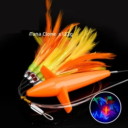 Señuelo de pesca de juego grande, 1 Juego, 122g, pluma, pájaro, curricán, calamar, atún, cadena de Margarita, cebo Artificial de agua salada, señuelo de pesca