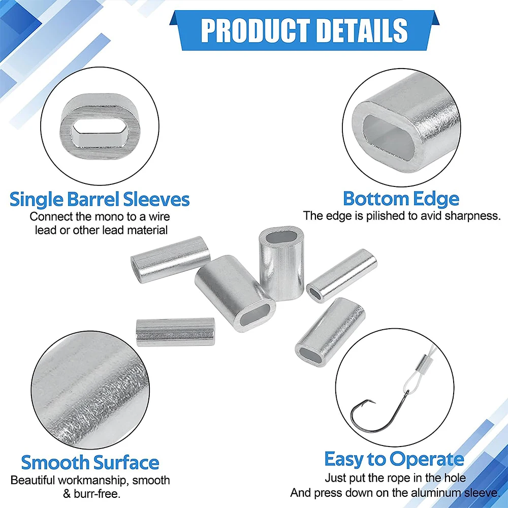 500 unids/caja Kit de manguitos de bucle de prensado de aluminio cuerda de alambre mangas de prensado de pesca tubos conector de sedal accesorios aparejos - imagen 3